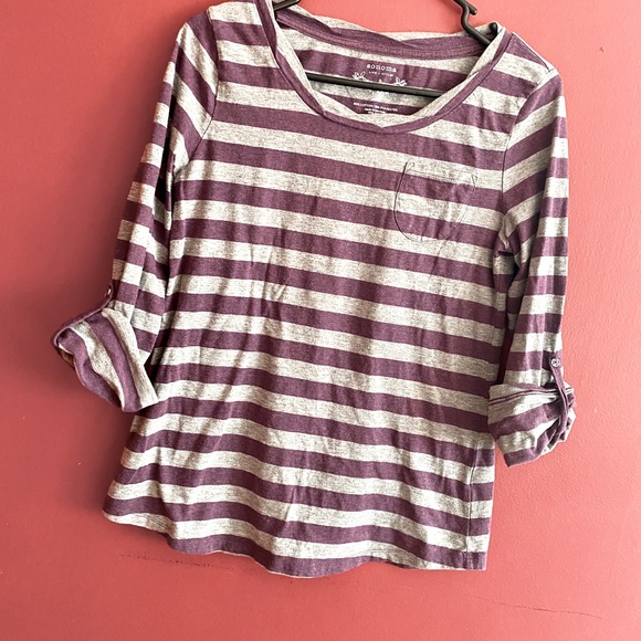 Scoop neck, striped, long sleeve shirt - Picture 1 of 3